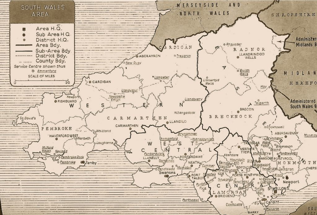 sepia coloured historical map of s Wales area